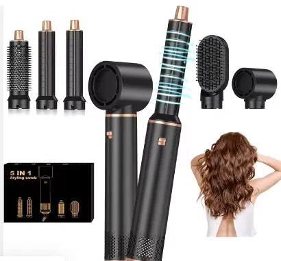 Airbrush 5 en 1 Air Styler, Air Brush 5 en 1 avec Seche Cheveux, Brosse Soufflante, Fer a Boucler, Thermal Brush, Brosse Lissante Seche Cheveux 5 en 1 pour Sécher, Boucler, Lisser