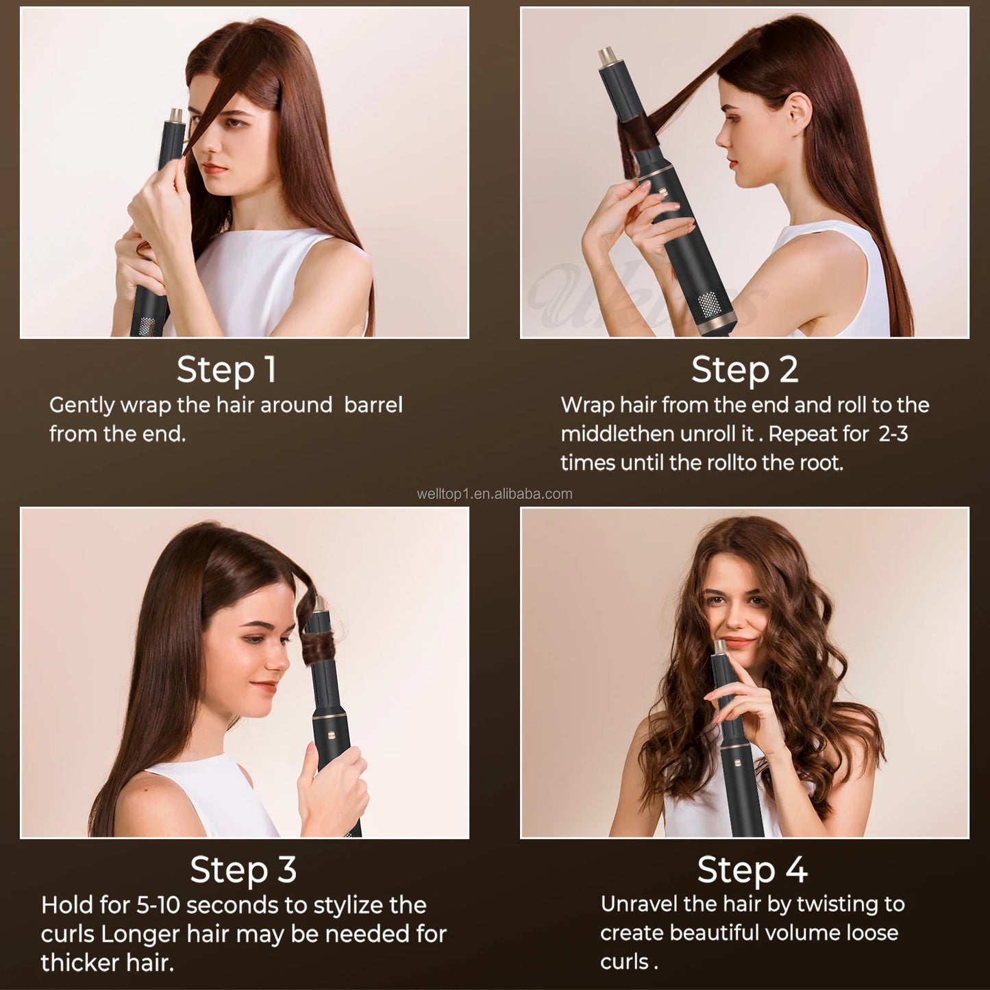 Airbrush 5 en 1 Air Styler, Air Brush 5 en 1 avec Seche Cheveux, Brosse Soufflante, Fer a Boucler, Thermal Brush, Brosse Lissante Seche Cheveux 5 en 1 pour Sécher, Boucler, Lisser