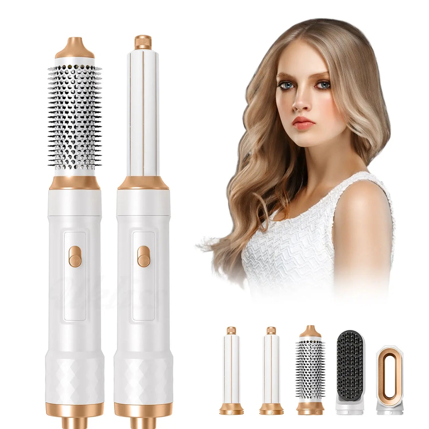 Airbrush 5 en 1 Air Styler, Air Brush 5 en 1 avec Seche Cheveux, Brosse Soufflante, Fer a Boucler, Thermal Brush, Brosse Lissante Seche Cheveux 5 en 1 pour Sécher, Boucler, Lisser