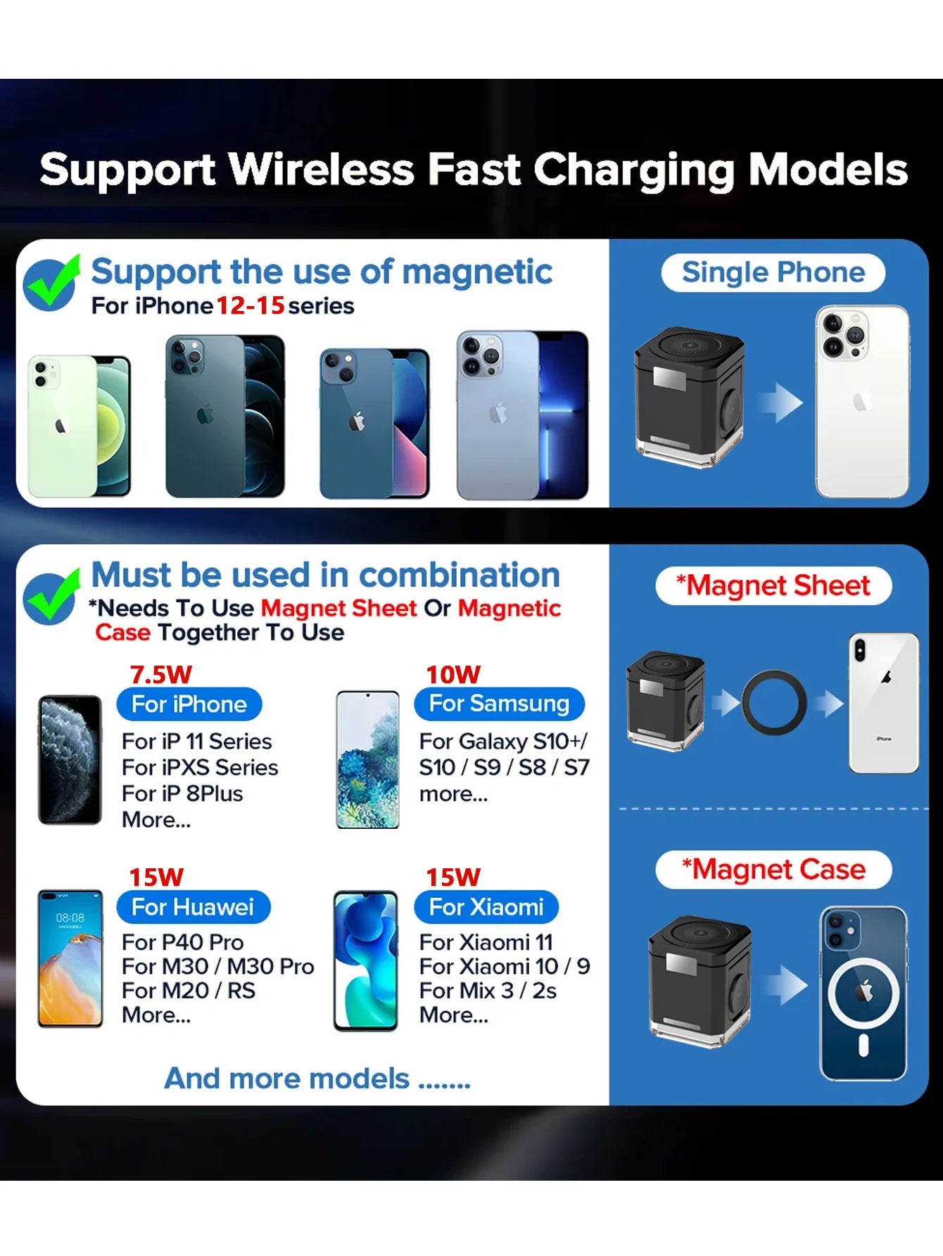 Chargeur sans fil 3 en 1 30 W, station de charge sans fil pliable, support de chargeur cubique pour plusieurs appareils, pour iPhone 15/14/13/12