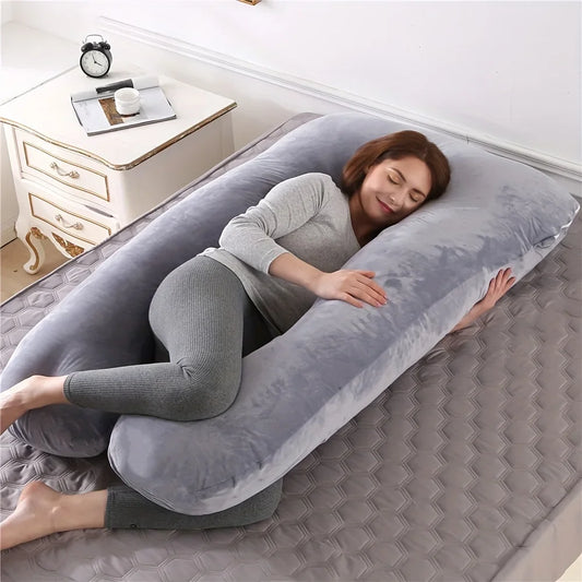 Coussin de Grossesse - Oreiller de Grossesse en Forme de J pour Femme Enceinte avec Housse en Velours Amovibl - Coussin d'allaitement - Coussin de Maternité et Corps pour Dormir (Rose & Gris) Marque : Avmvnvc